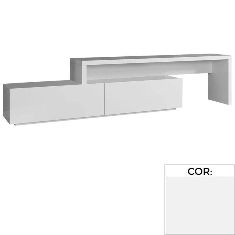 Rack Veneza Univ Extensível 164 cm a 300 cm Laca Branca Brilhante