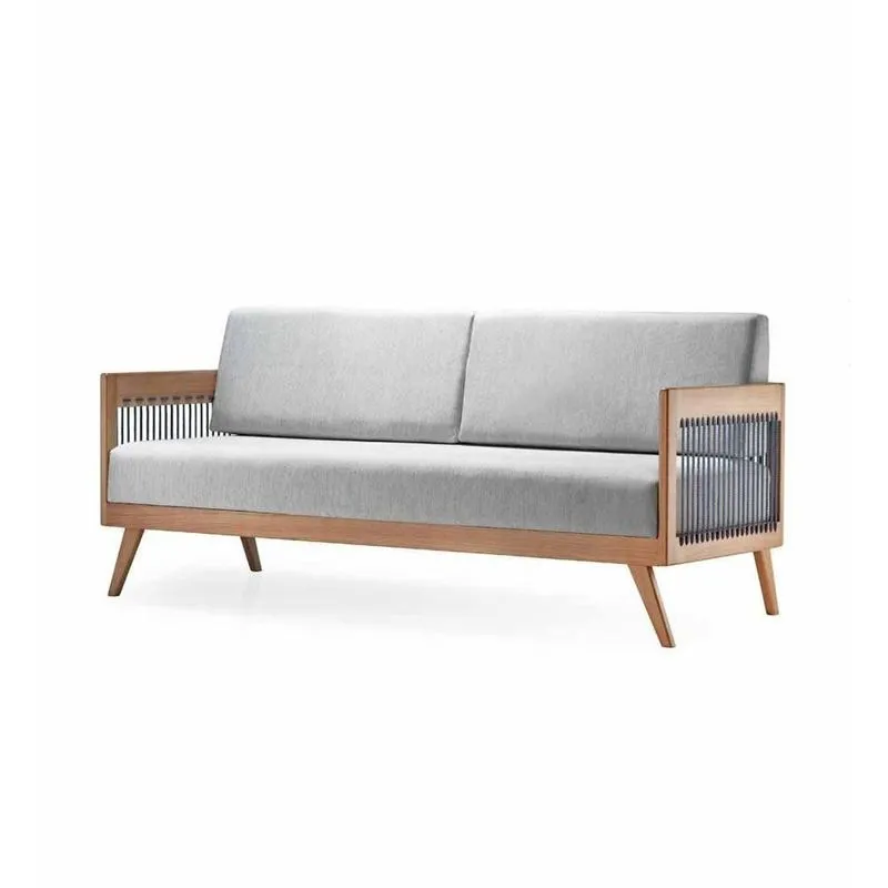 Sofá 2 Lugares Saibi Ozki 150Cm Poliéster Cinza Madeira Eucalipto Cedro Corda Náutica Plana Poliéste