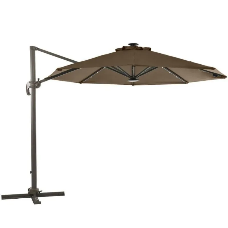 Ombrelone Lateral Cancun Rivatti 300 Cm Em Alumínio Com Base Iluminação Led Capa Em Poliéster Fendi