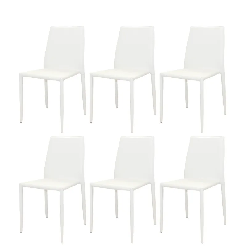 Kit 6 Cadeiras Amanda Glam Revestida em PVC Branco Estrutura Metal