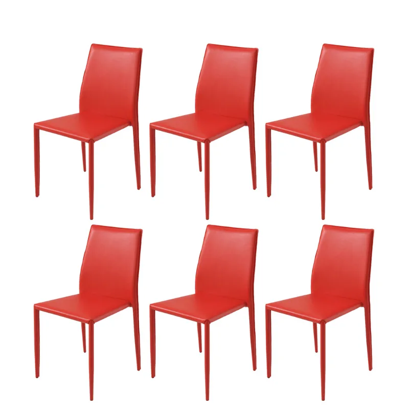 Kit 6 Cadeiras Amanda Glam Revestida em PVC Vermelho Estrutura Metal