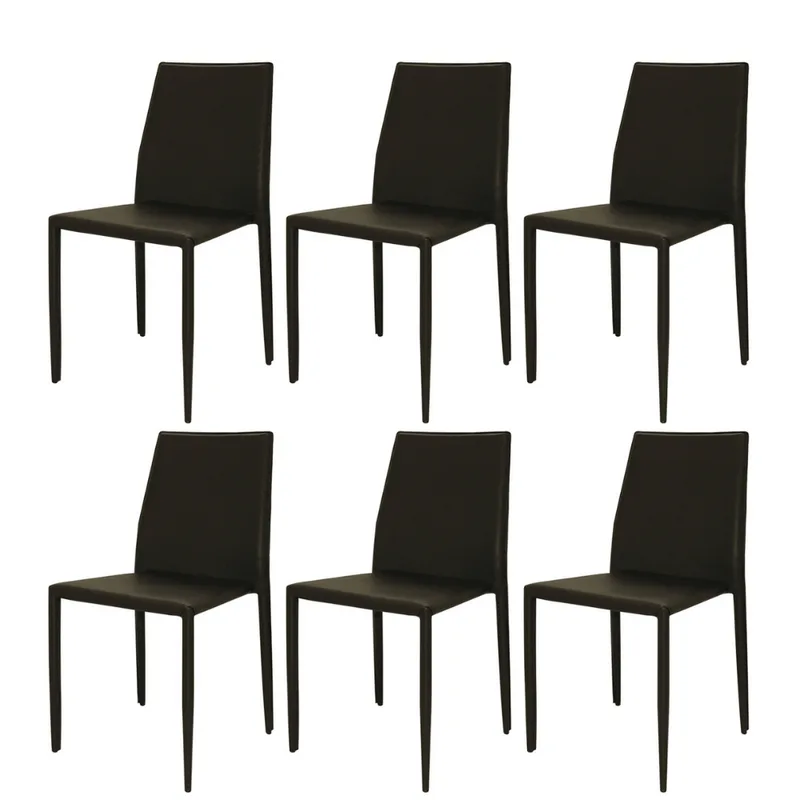 Kit 6 Cadeiras Amanda Glam Revestida em PVC Marrom Estrutura Metal