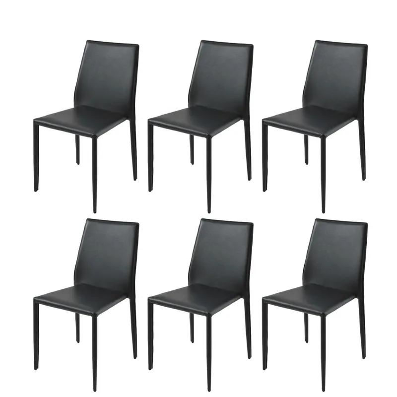 Kit 6 Cadeiras Amanda Glam Revestida em PVC Preto Estrutura Metal