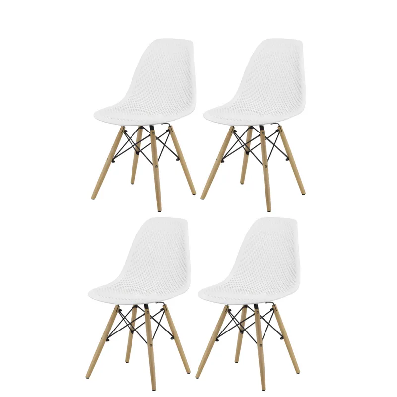 Kit 4 Cadeiras Eloá Colmeia Polipropileno Branco Base Madeira