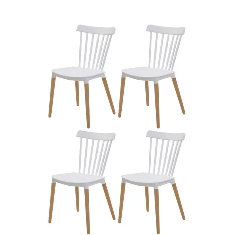 Kit 4 Cadeiras Janaína Midi Polipropileno Branco Base Madeira
