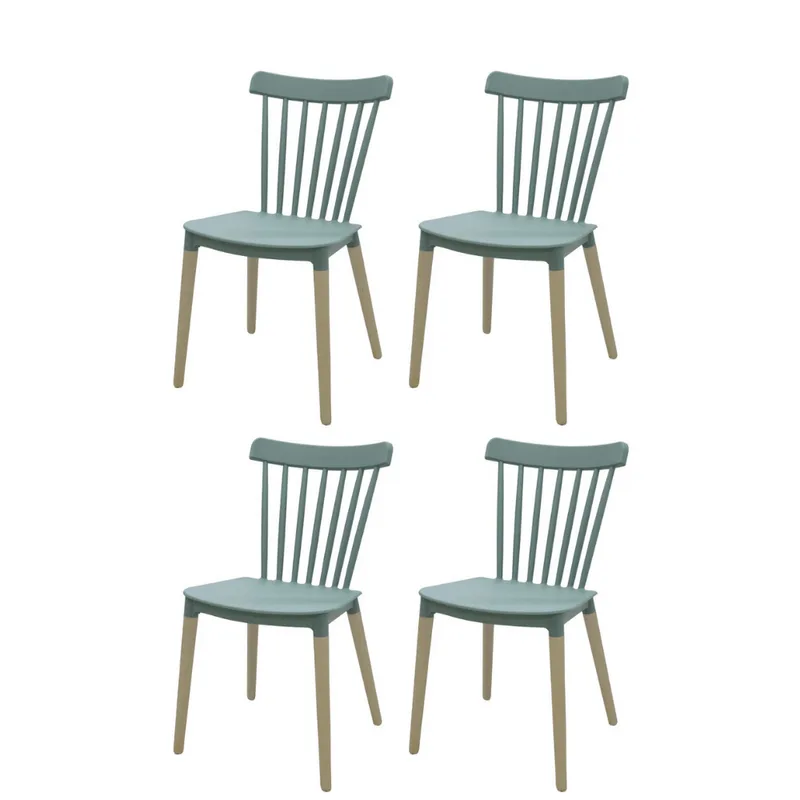 Kit 4 Cadeiras Janaína Midi Polipropileno Verde Menta Base Madeira