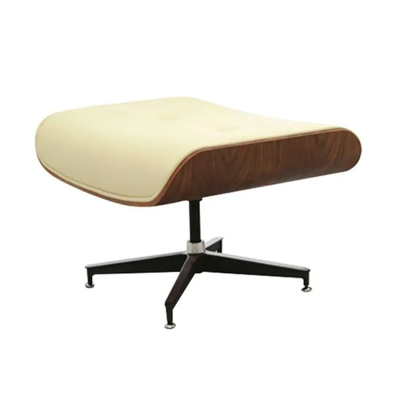 Puff Ottoman Charles Eames Rivatti Revestimento em PU Creme Base Alumínio Fundido