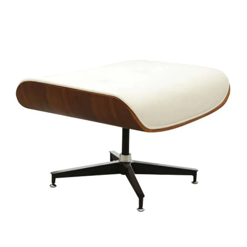 Puff Ottoman Charles Eames Revestimento em PU Branco Base Alumínio Fundido
