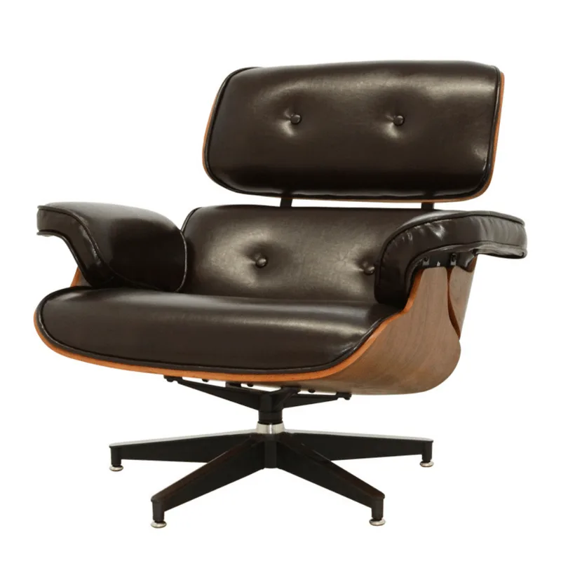 Poltrona Giratória Charles Eames Rivatti PU Marrom Base Alumínio