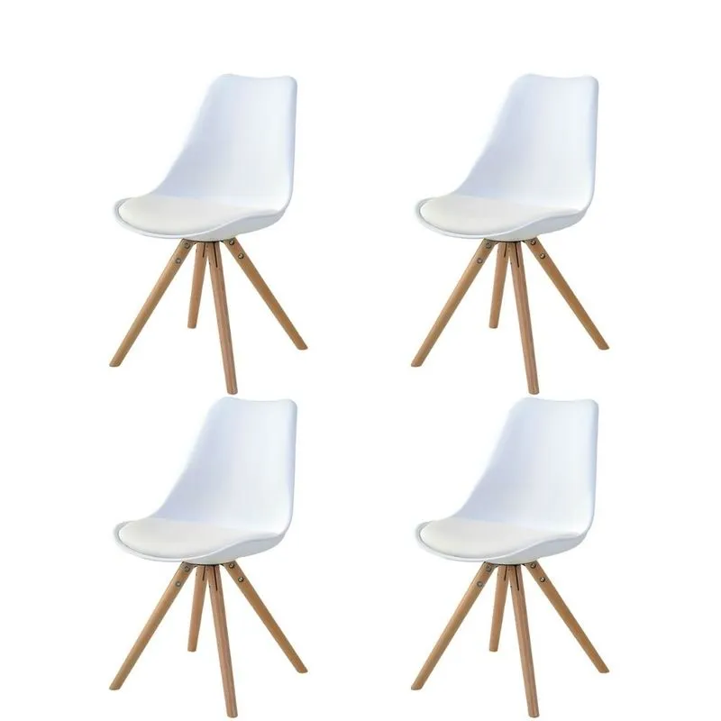 Kit 4 Cadeiras Lígia Rivatti Polipropileno Branco Base Madeira