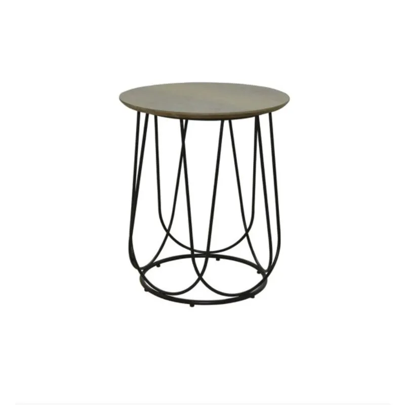 Mesa de Apoio Cidreira Rivatti Redonda 40 cm Tampo Nogueira Base Aço Preto