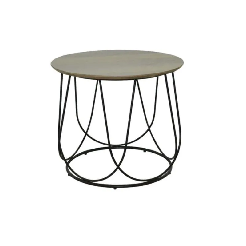 Mesa de Centro Cidreira Rivatti Redonda 50 cm Tampo Nogueira Base Aço Preto