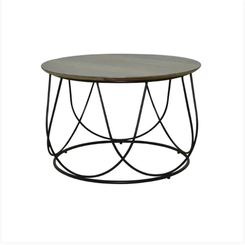 Mesa de Centro Cidreira Rivatti Redonda 60 cm Tampo Nogueira Base Aço Preto