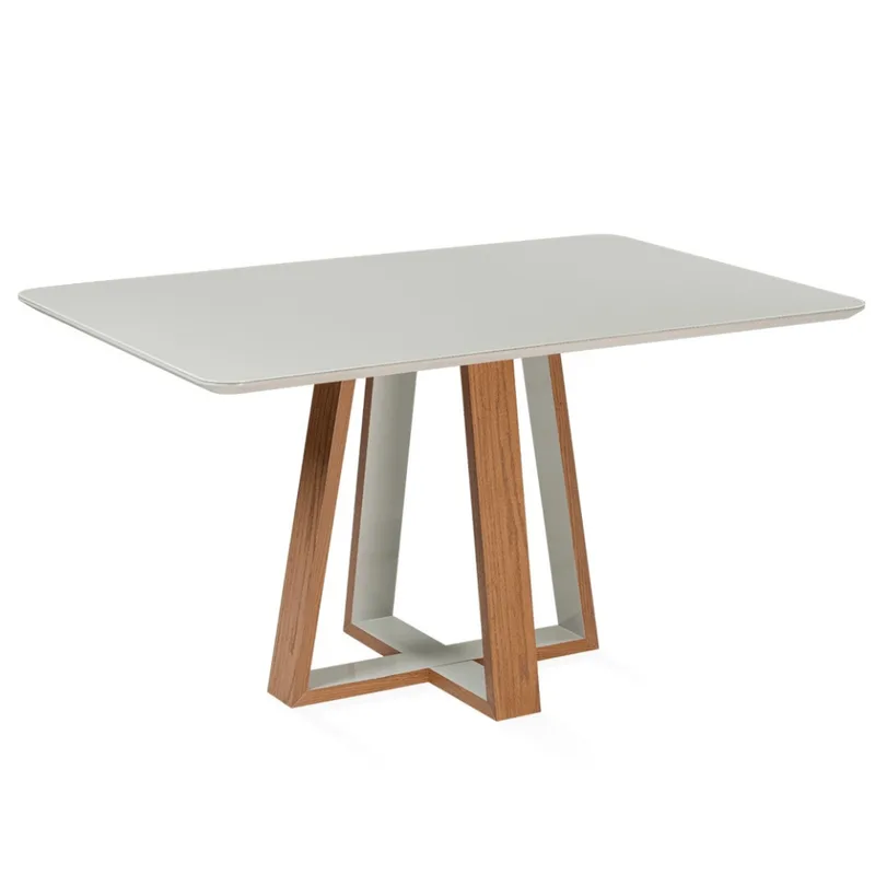 Mesa de Jantar Livia Emilly Retangular 120 cm com Tampo de Madeira com Vidro Colado Cor Carvalho Amêndoa com Laca Off White