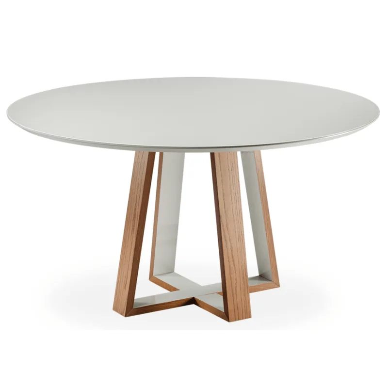 Mesa de Jantar Emilly Maitê Redonda 120 cm com Tampo de Madeira com Vidro Colado Cor Carvalho Amêndoa com Laca Off White