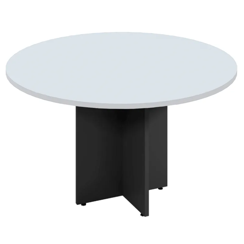 Mesa de Reunião Redonda 110 x 110 cm Pé Painel PE25 em MDP Branca com Base Preta