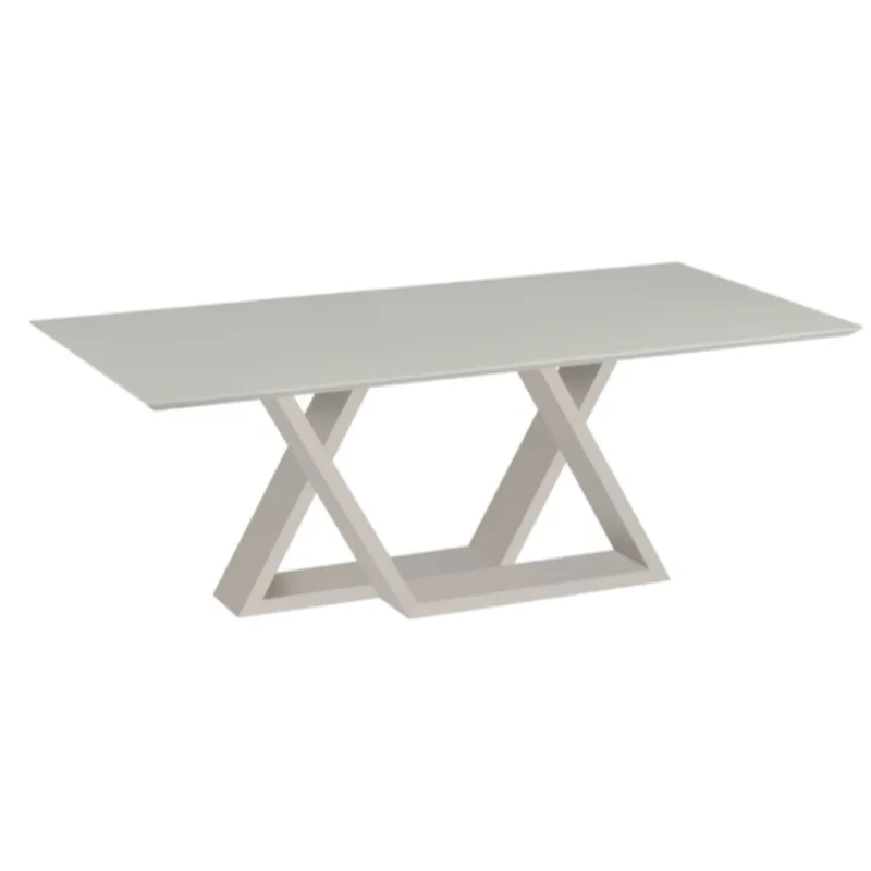 Mesa de Jantar Flora 180 cm Retangular Borda Reta com Tampo de Madeira Vidro Colado Cor Off White