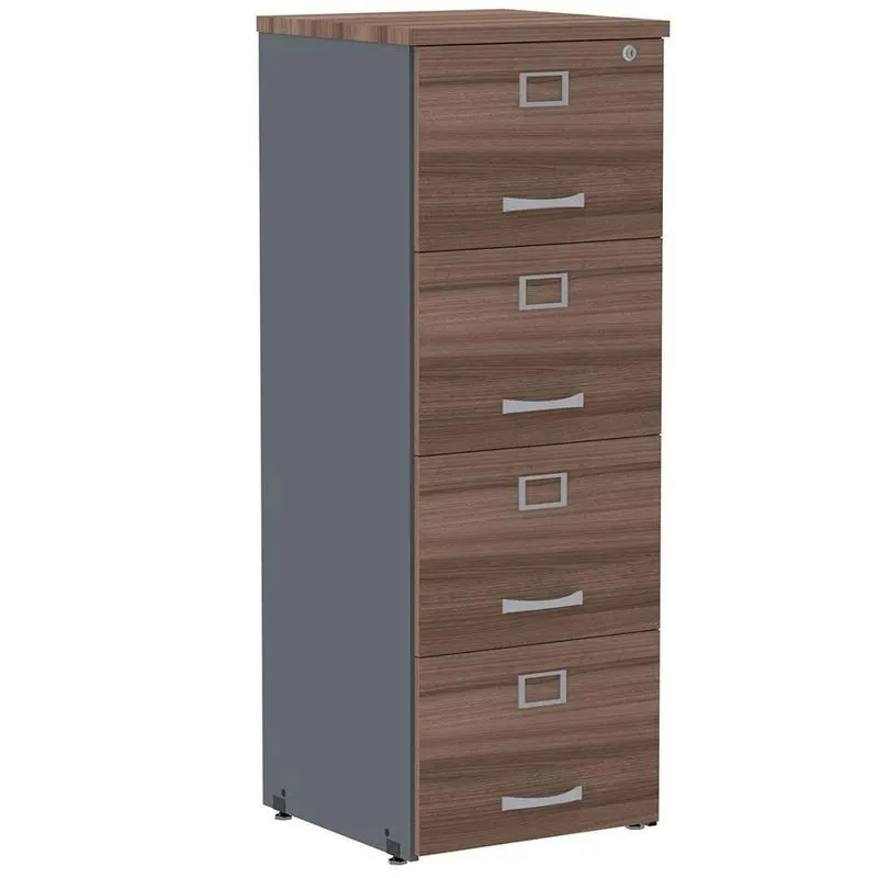 Armário De Arquivo Oficio Pe25 Pandin 45,70 Cm (Largura) Em Mdp Walnut E Grafito Com 4 Gavetas