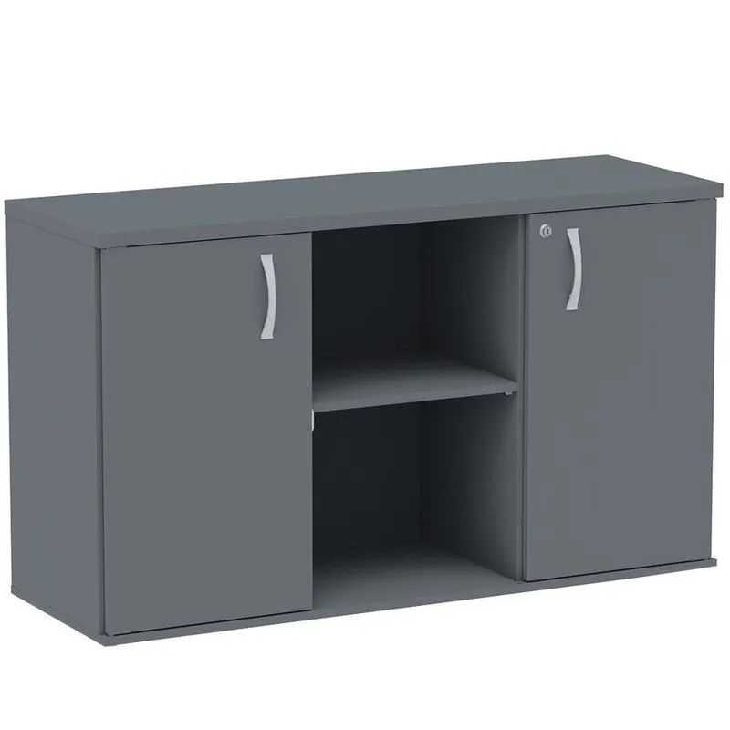 Armário Baixo Credenza Pe25 Pandin 121,50 Cm (Largura) Em Mdp Grafito Com Dois Nichos E Duas Portas