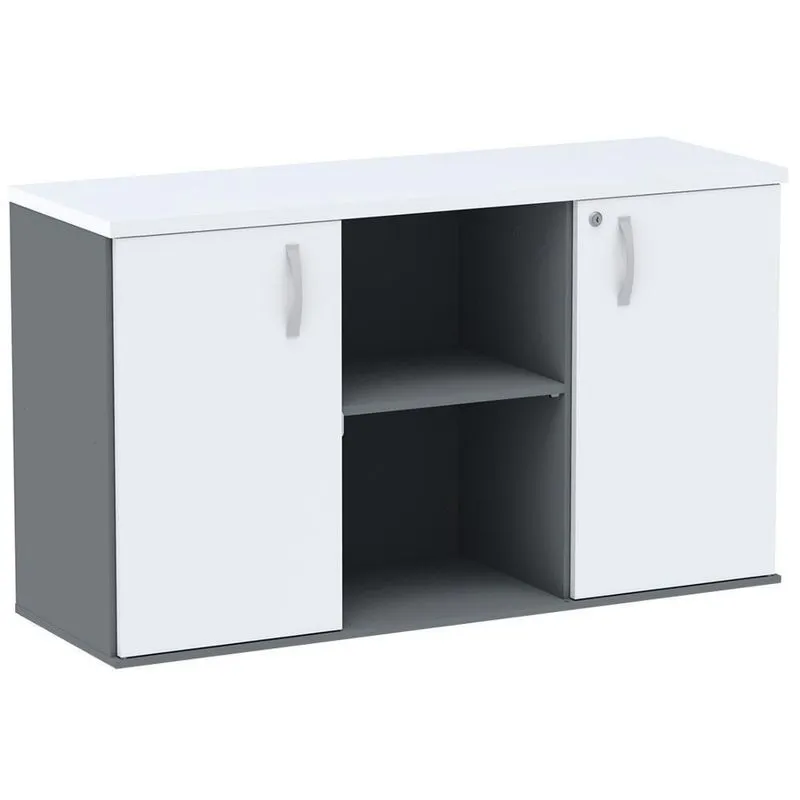 Armário Baixo Credenza Pe25 Pandin 121,50 Cm (Largura) Em Mdp Grafito E Branco E Duas Portas