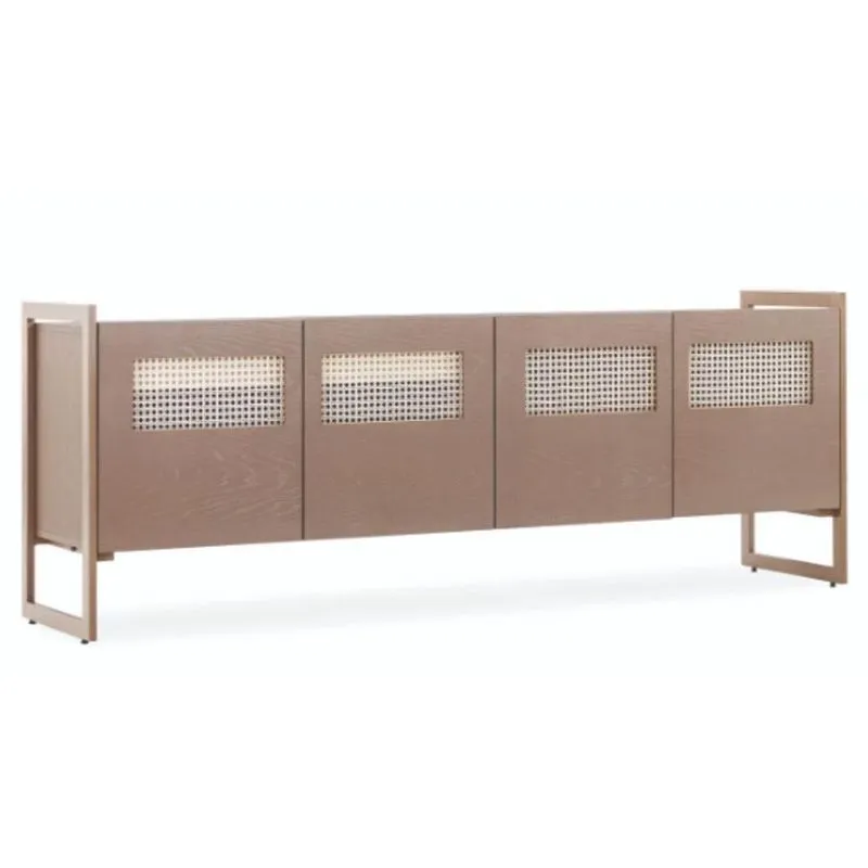 Balcão Buffet Mh-5368 Herval 4 Portas 204 Cm Palha Natural Madeira Maciça Tauari Amêndoa