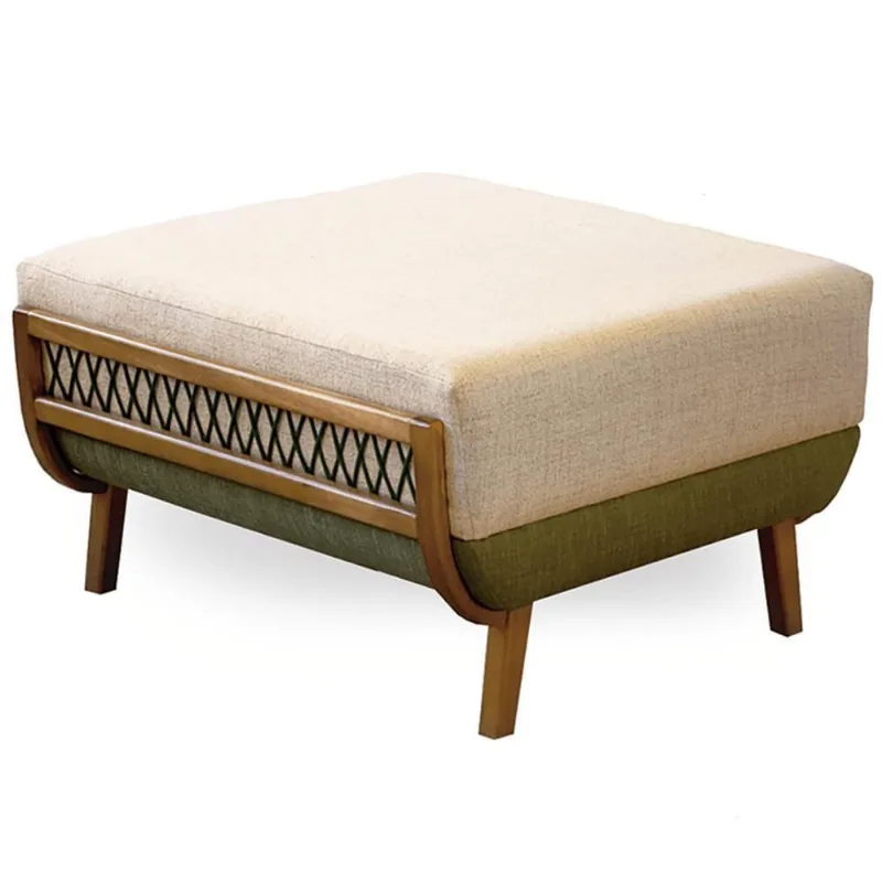 Puff Blendi Ozki Madeira Eucalipto Cedro Tecido Composê Cinza E Verde Corda Redonda Verde