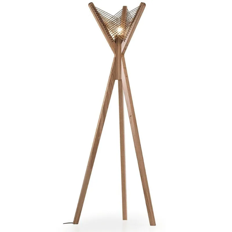 Luminária Fulô Ozki 153 Cm (altura) Madeira Eucalipto Cedro Corda Couro Reconstituído