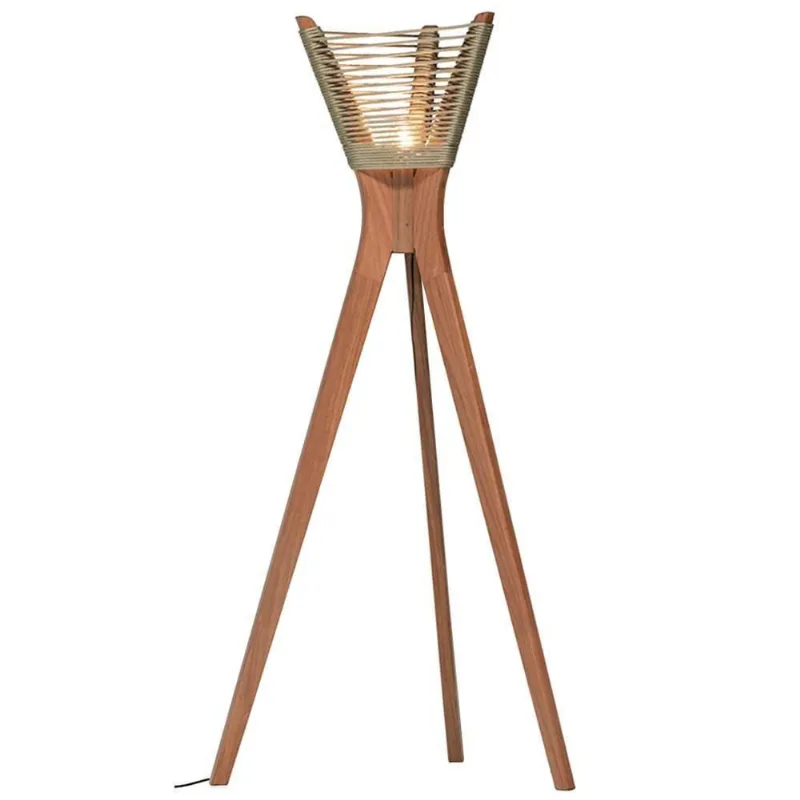 Luminária Moza Ozki 145 Cm (altura) Madeira Eucalipto Amêndoa Corda Redonda Prata