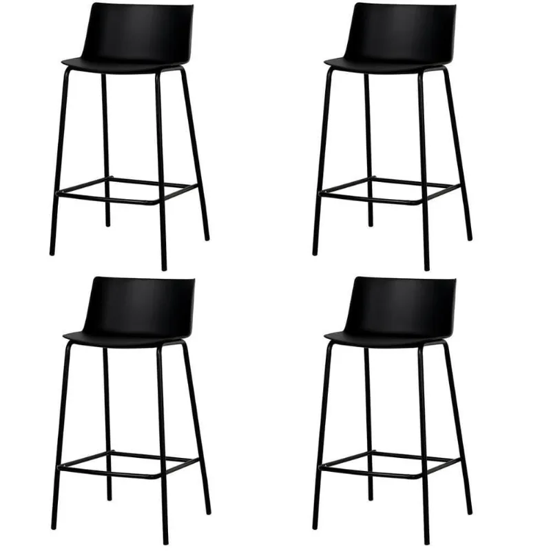 Kit 4 Banquetas Ipanema Alta Fratini 96 Cm (altura) Em Poliuretano (pu) Base Em Aço Preto