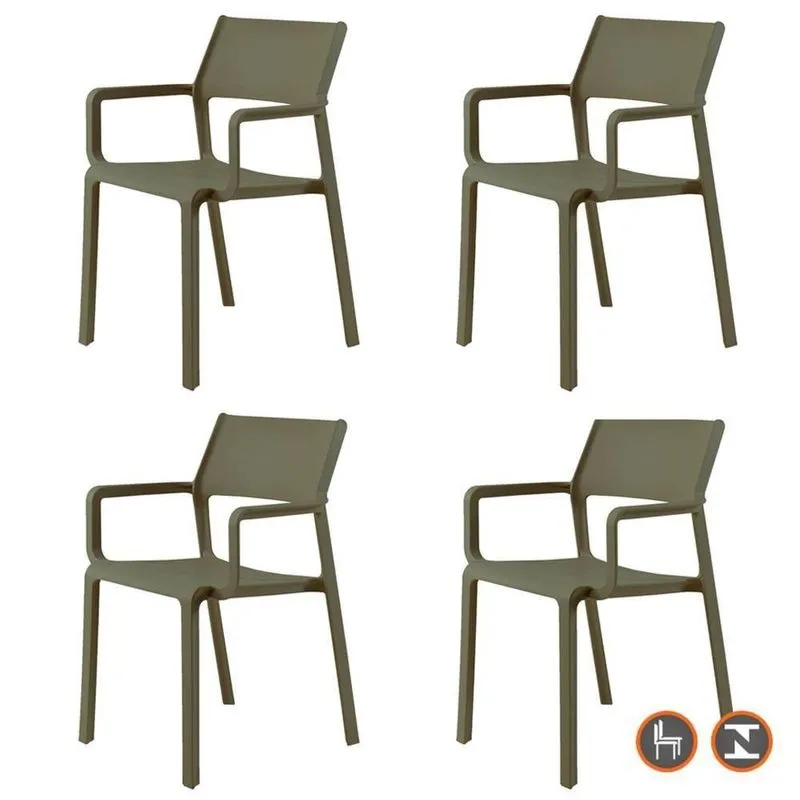 Kit 4 Cadeiras Empilhável Inmetro Santorini Fratini Em Polipropileno Cor Verde Musgo