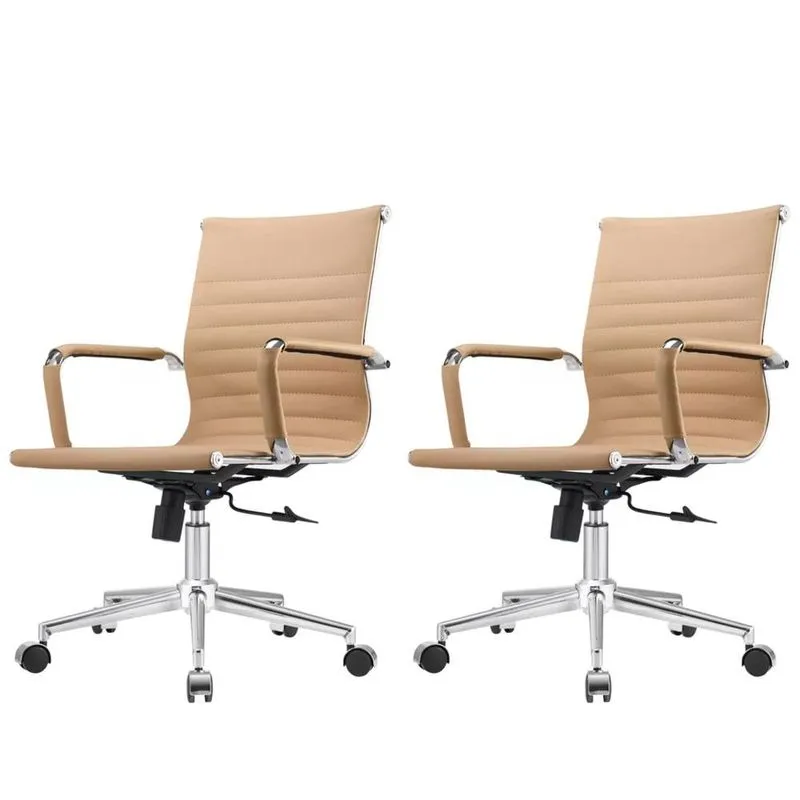 Kit 2 Cadeiras Giratória Baixa Office Manhattan Esteirinha Fratini Revestida em (pu) Fendi Base Rodízio