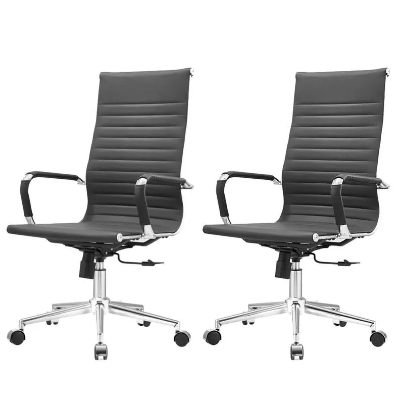 Kit 2 Cadeiras Giratória Alta Office Manhattan Esteirinha Fratini Revestida em (pu) Preto Base Rodízio