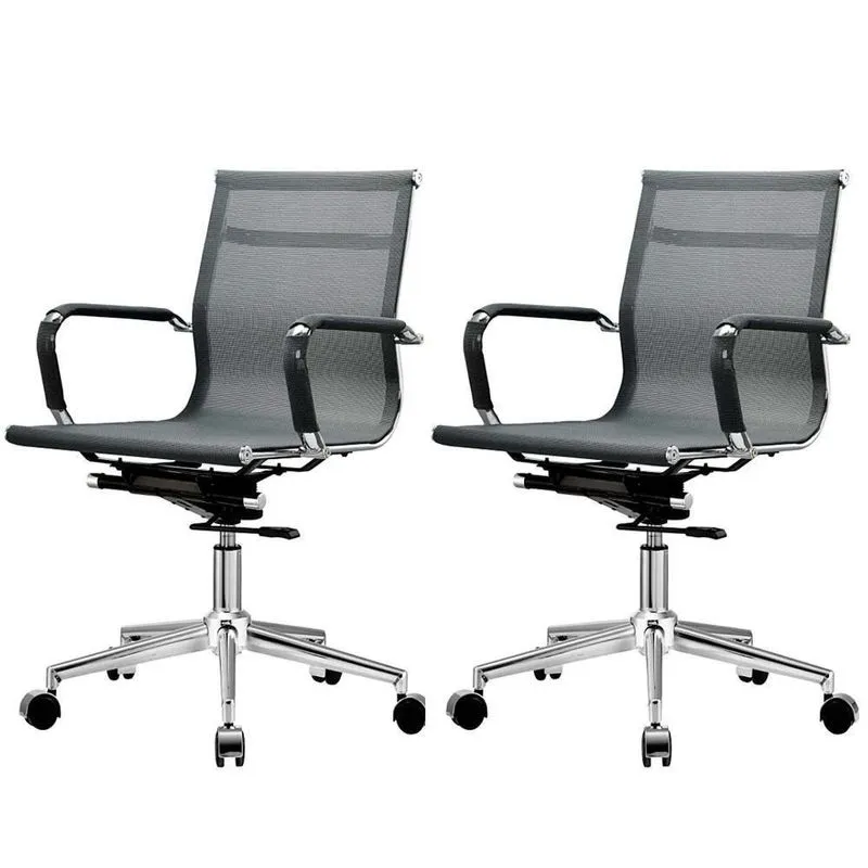 Kit 2 Cadeiras Giratória Office Sydney Diretor Fratini Tela Preta Base Aço Cromado
