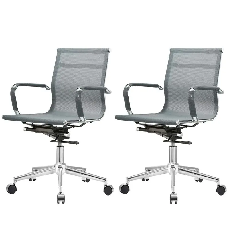 Kit 2 Cadeiras Giratória Office Sydney Diretor Fratini Tela Cinza Base Rodízio Aço Cromado