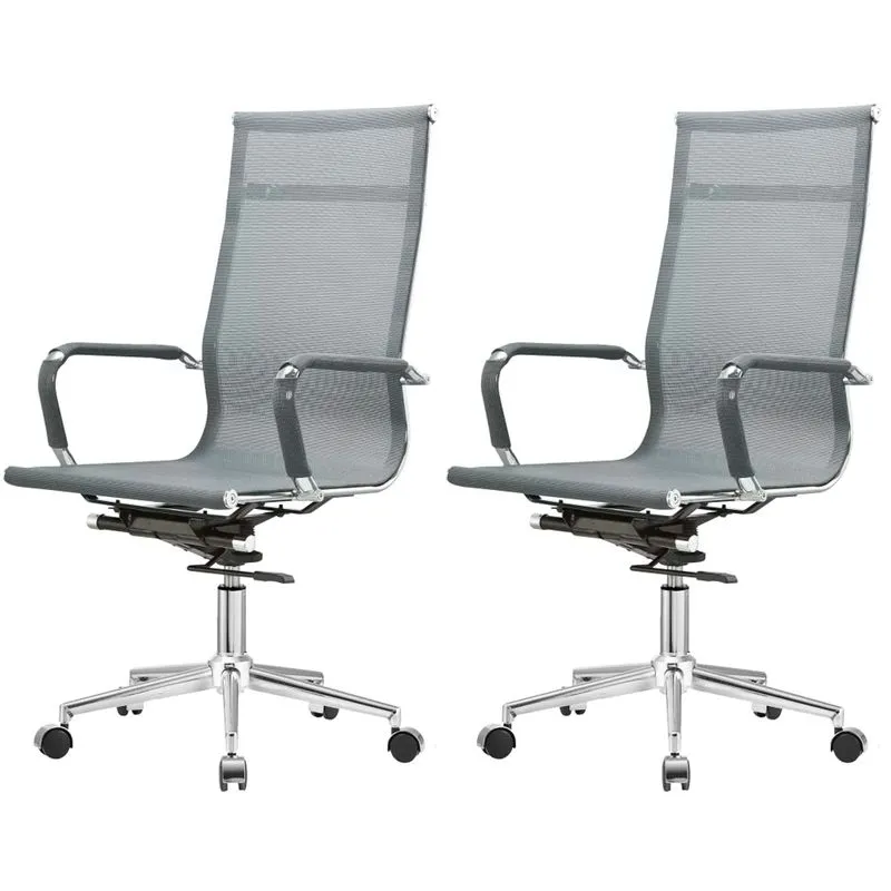 Kit 2 Cadeiras Giratória Office Sydney Presidente Fratini Tela Cinza Base Rodízio Aço Cromado