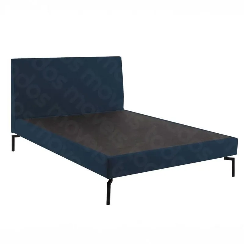 Cama Casal KingSize Ariel Daf p/ Colchão 193 cm Cabeceira Linho Azul Marinho Base Aço Carbono Preto