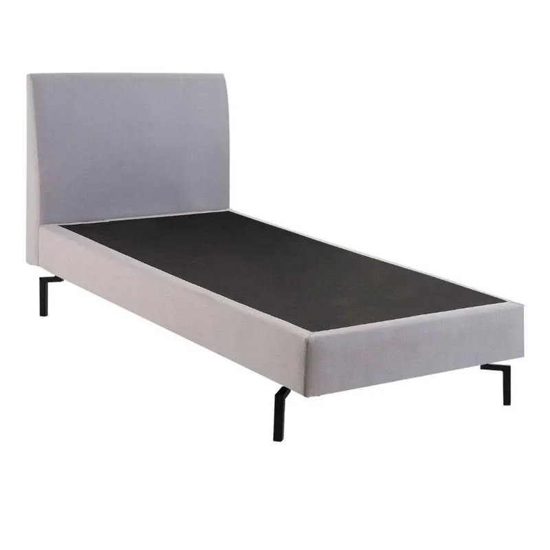 Cama de Solteiro Ariel Daf para Colchão 88 cm com Cabeceira Linho Cinza Claro Base Aço Carbono Preto