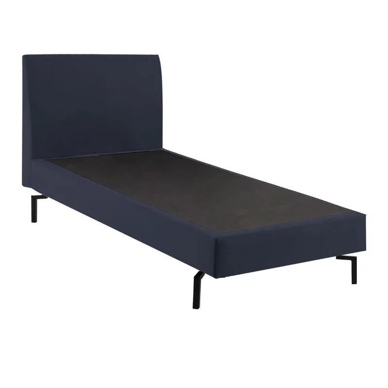 Cama de Solteiro Ariel Daf para Colchão 88cm com Cabeceira Linho Azul Marinho Base Aço Carbono Preto