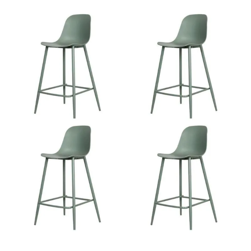 Kit 4 Banquetas Altas Miami Abi Fratini 101,50 Cm (altura) Polipropileno Verde Aloe Base Aço Pintado