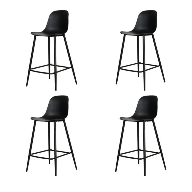 Kit 4 Banquetas Médias Miami Abi Fratini 91,50 Cm (altura) Polipropileno Preto Base Em Aço Pintado