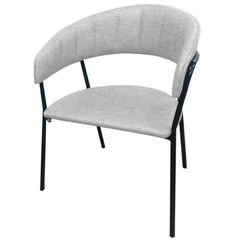Cadeira com Braços Maraú psg Móveis Estofada Bouclé Branco com Base em Aço Preto