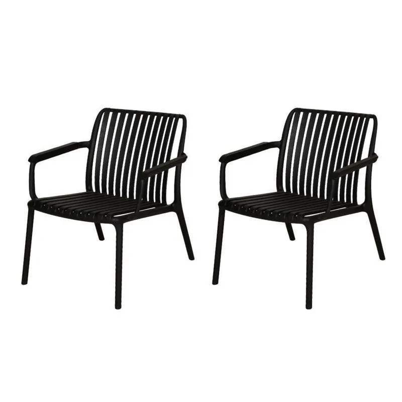 Kit 2 Cadeiras Com Braço Empilhável Lounge Cozumel Inmetro Fratini 59 Cm (larg) Polipropileno Preto