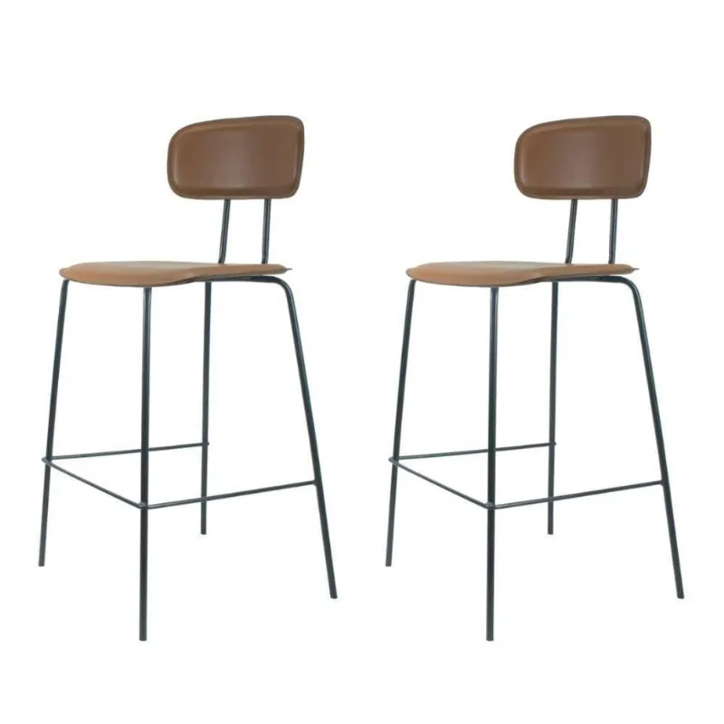 Kit 2 Banquetas New York Fratini 95 Cm (altura) Base Aço Preto E Assento Poliuretano (pu) Caramelo