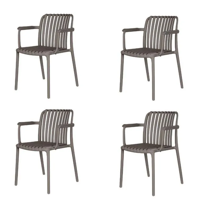 Kit 4 Cadeiras Com Braço Empilhável Inmetro Tulum Polipropileno Cinza