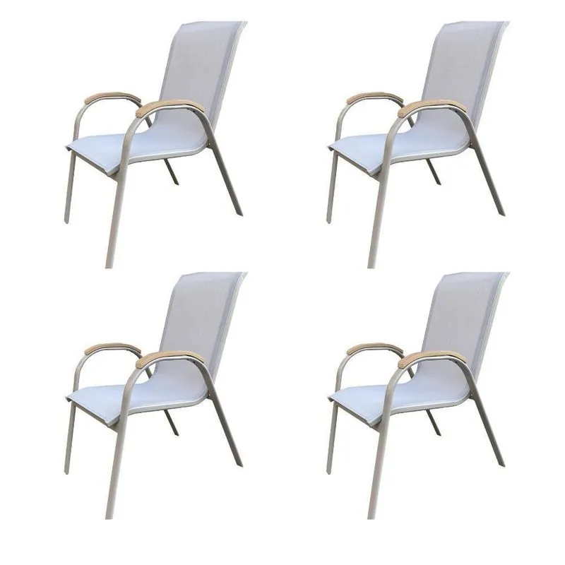 Kit 4 Cadeiras Empilhável Com Braço Pipa Maresias Fratini 96 Cm Altura Alumínio E Assento Tela Fendi
