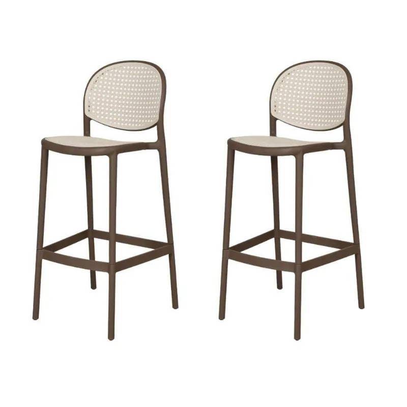 Kit 2 Banquetas Positano Fratini 108 Cm Altura Polipropileno Cinza Tramas Nude Simulando Rattan