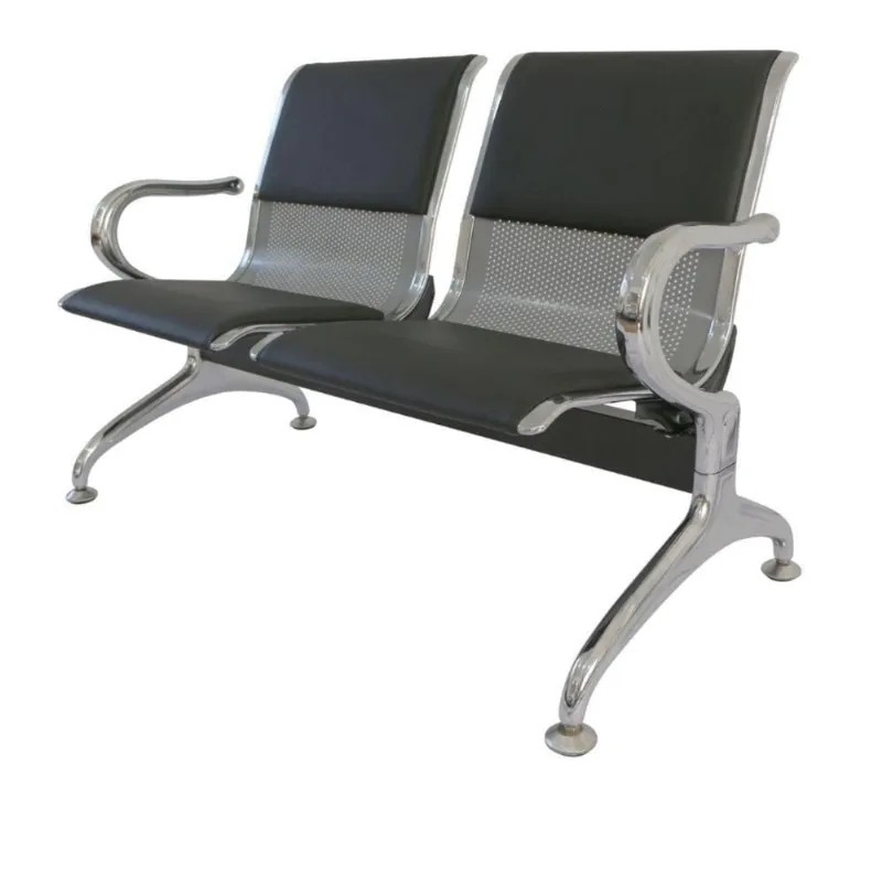 Longarina Estofada Dubai 2 Lugares Aço Carbono e Cromado 116CM Cinza Fratini