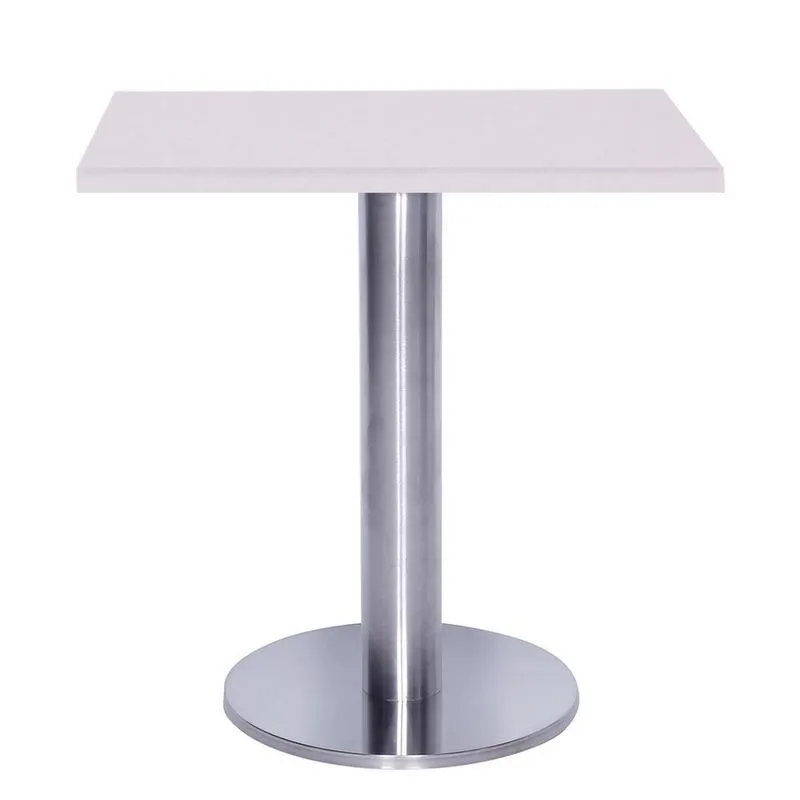 Mesa Beta Big Inox 75 Cm (alt) Disco Redondo Tampo Mdp Quadrado 70 Cm (larg) X 2,50 Cm (alt) Branco
