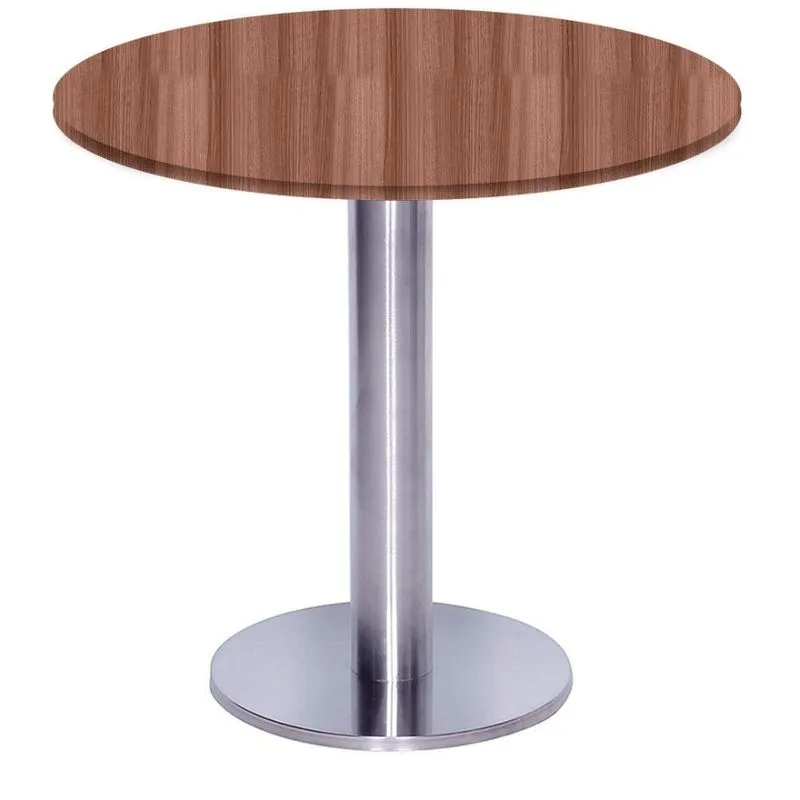 Mesa Beta Big Inox 75 Cm (alt) Disco Redondo Tampo Mdp Redondo 70 Cm (larg) X 2,50 Cm (alt) Walnut