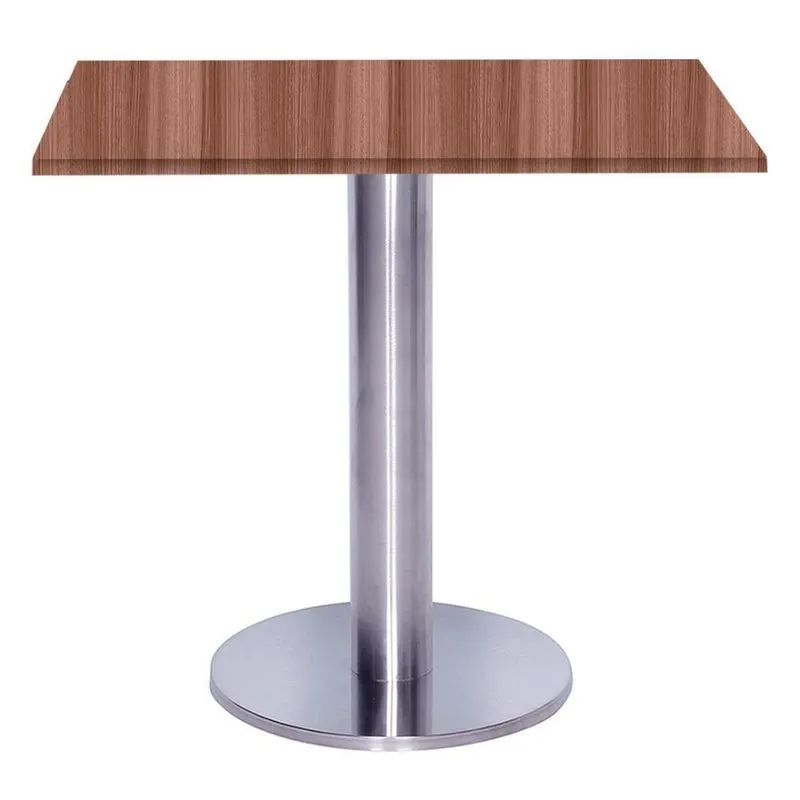 Mesa Beta Big Inox 75 Cm (alt) Disco Redondo Tampo Mdp Quadrado 80 Cm (larg) X 2,50 Cm (alt) Walnut